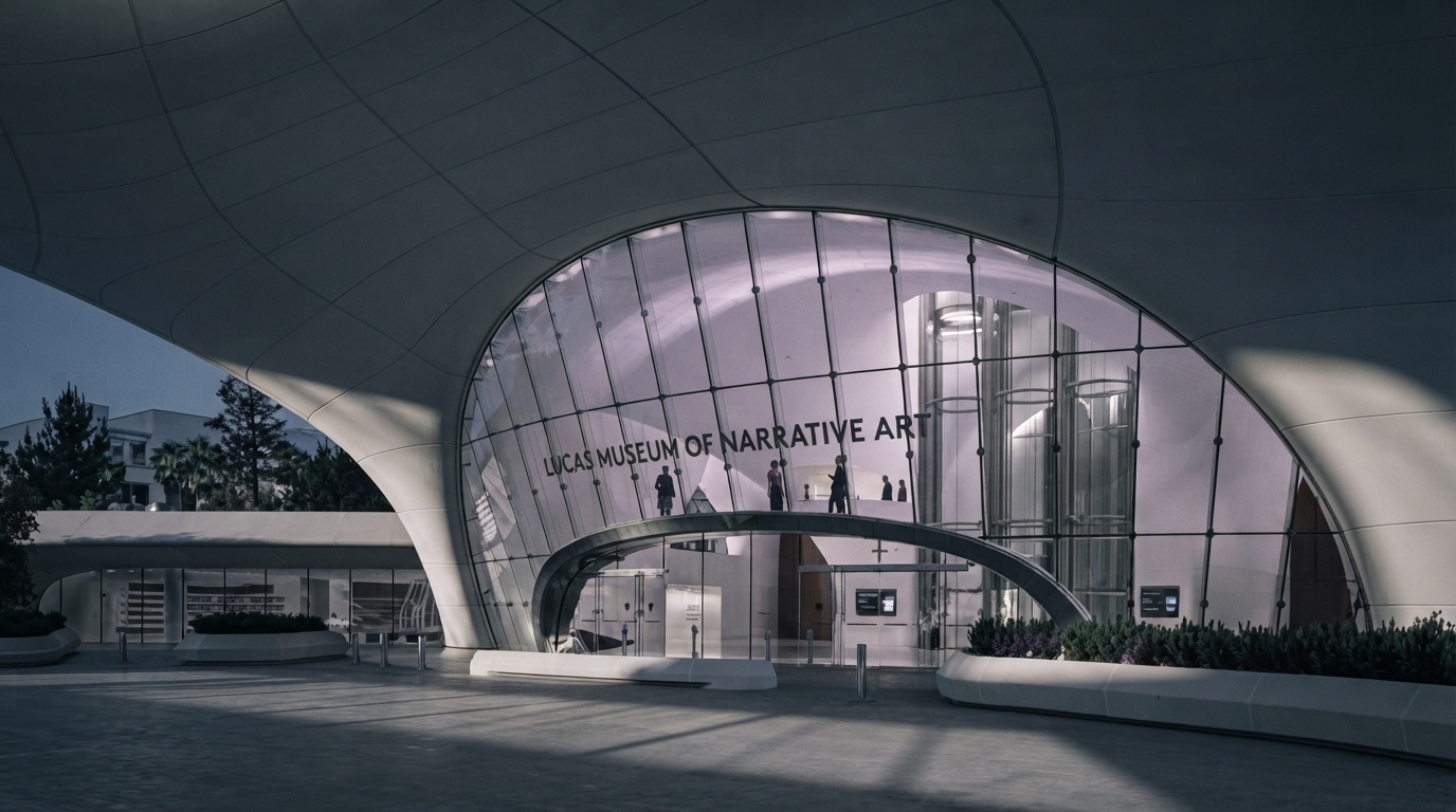 Editorial illustration for One Story, Two Forms: How the Lucas Museum's Building Embodies Its Curatorial Mission